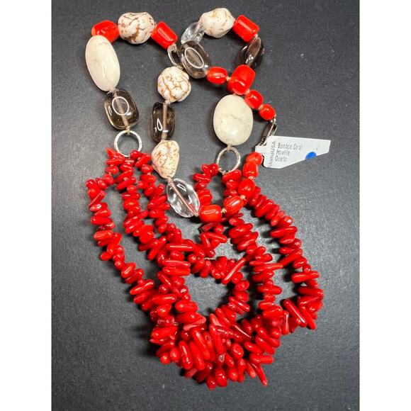 NEW Bamboo coral multi stone sterling silver necklace - Picture 8 of 16